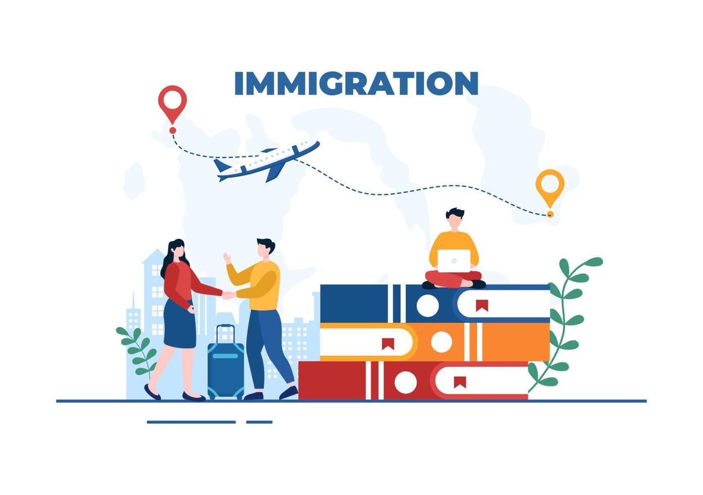 plantilla de inmigración ilustración plana de dibujos animados dibujados a mano del documento con visa y pasaporte para mudarse a otro país vector