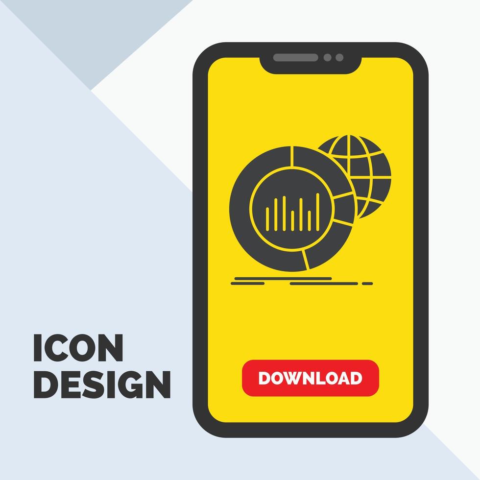 Big. chart. data. world. infographic Glyph Icon in Mobile for Download Page. Yellow Background vector