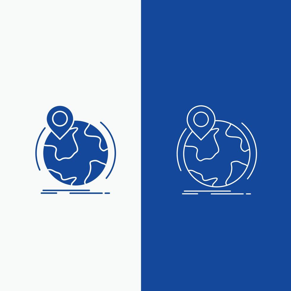 location. globe. worldwide. pin. marker Line and Glyph web Button in Blue color Vertical Banner for UI and UX. website or mobile application vector