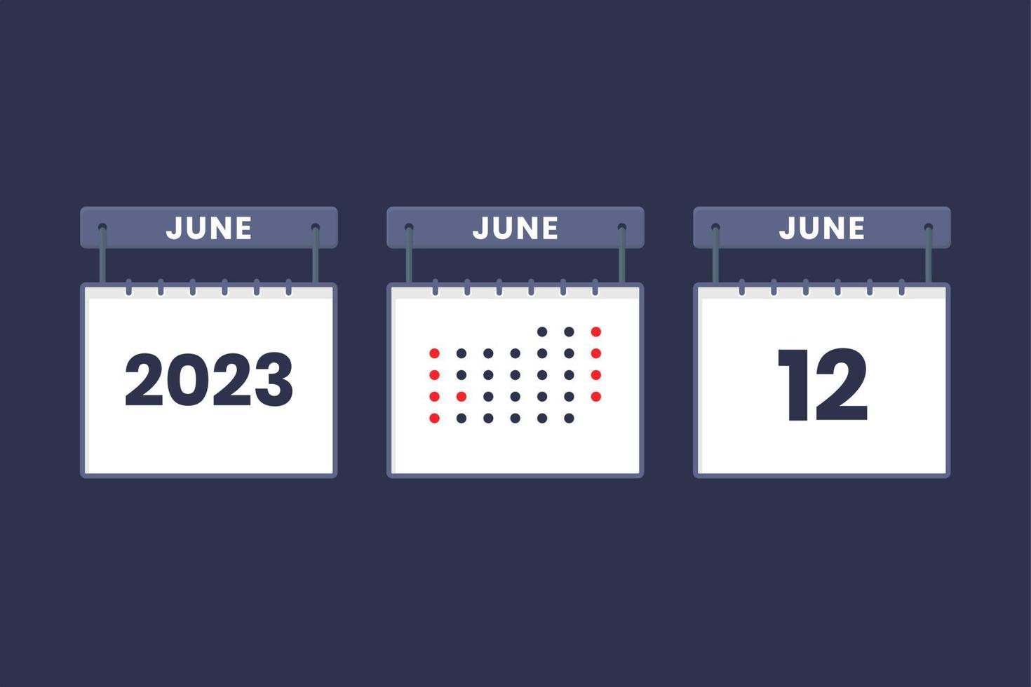 2023 calendar design June 12 icon. 12th June calendar schedule, appointment, important date concept. vector