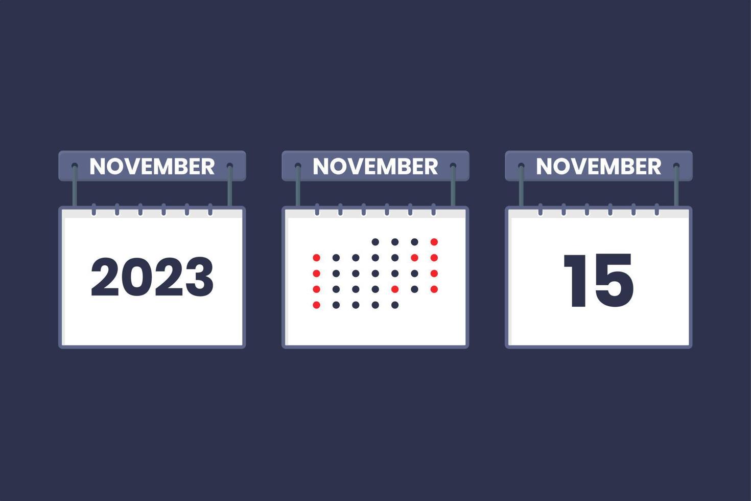 2023 calendar design November 15 icon. 15th November calendar schedule, appointment, important date concept. vector