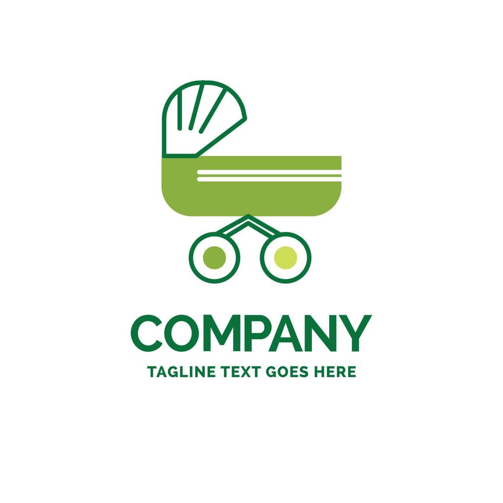 trolly. baby. kids. push. stroller Flat Business Logo template. Creative Green Brand Name Design. vector