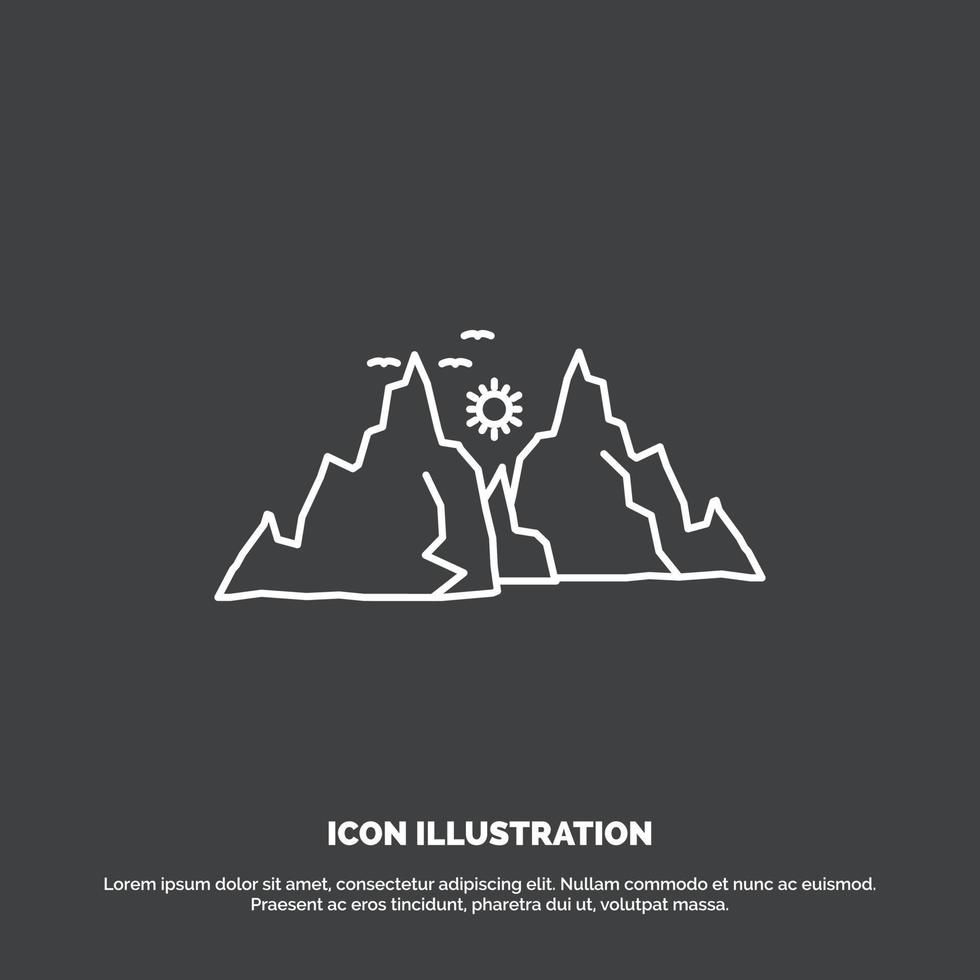 mountain. landscape. hill. nature. sun Icon. Line vector symbol for UI and UX. website or mobile application