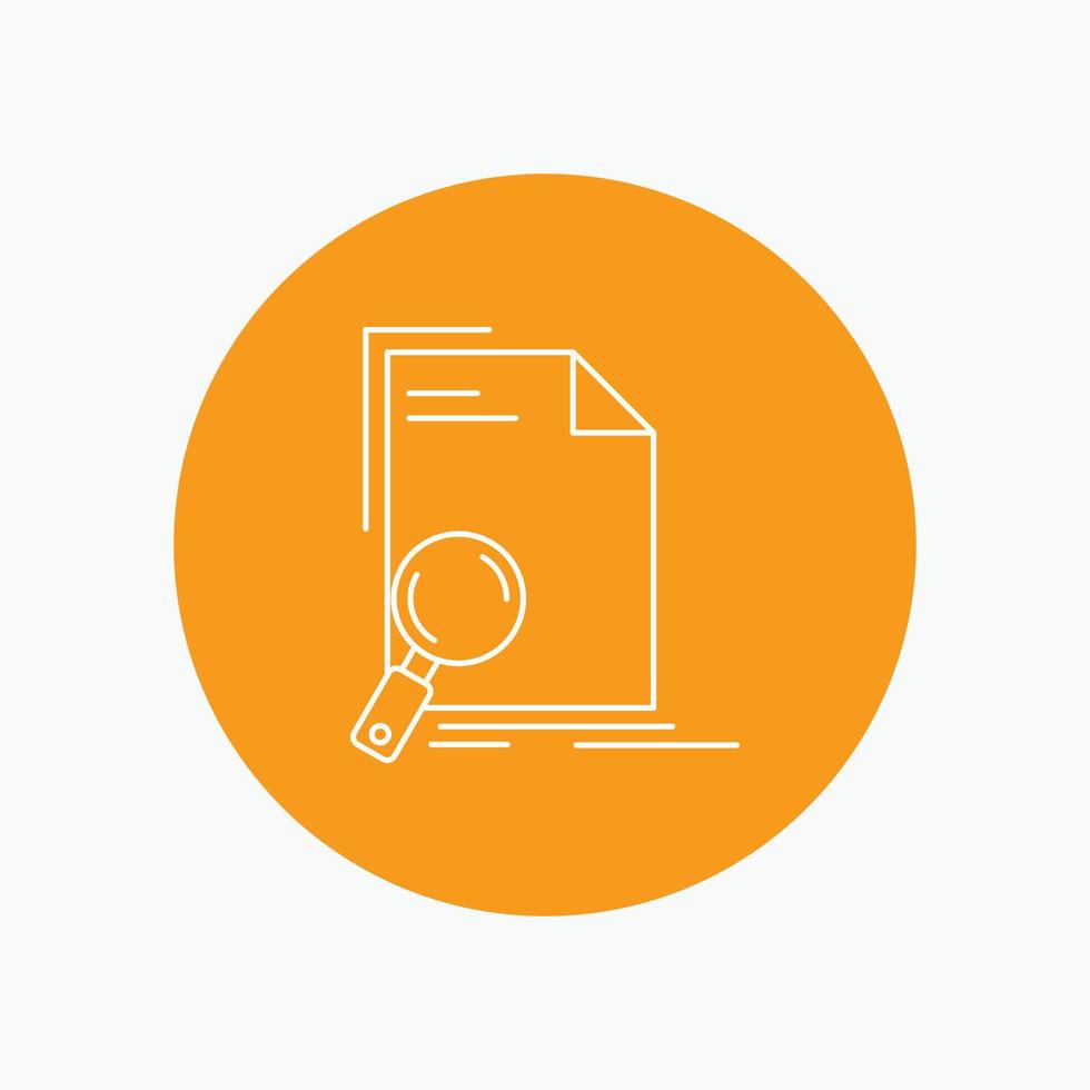 Analysis. document. file. find. page White Line Icon in Circle background. vector icon illustration