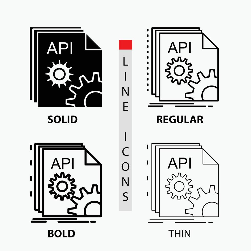 API. aplicación codificación. desarrollador. icono de software en fino. regular. línea en negrita y estilo de glifo. ilustración vectorial vector