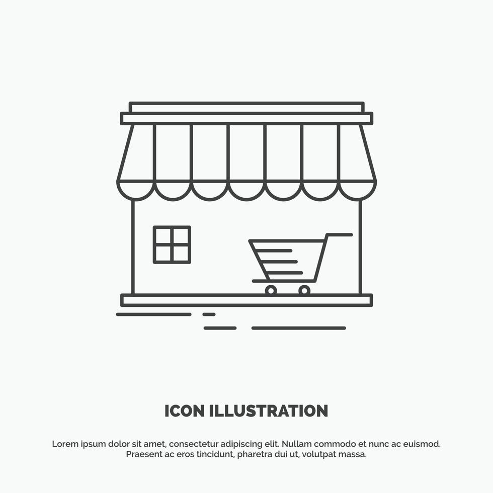 tienda. Tienda. mercado. edificio. icono de compras. símbolo gris vectorial de línea para ui y ux. sitio web o aplicación móvil vector