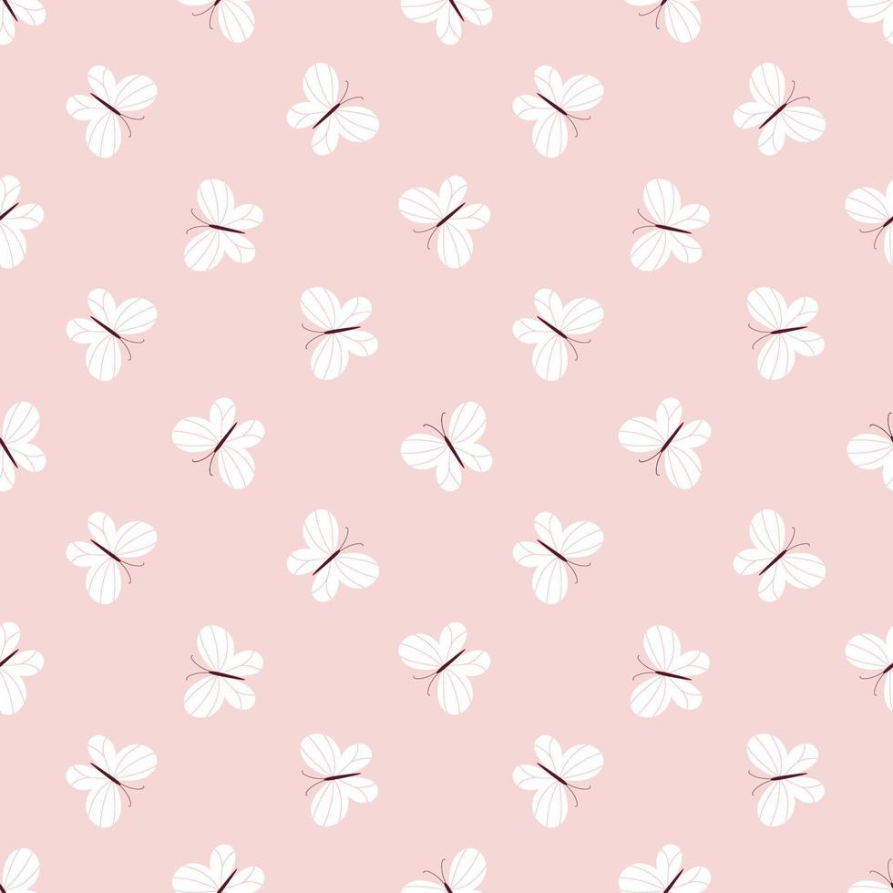 patrón vectorial sin costuras con pequeñas mariposas sobre un fondo rosa claro. patrón sin costuras para telas, papel de envolver, textiles para niños vector