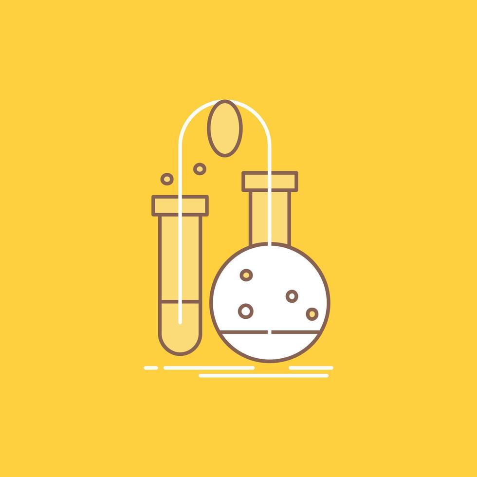 Testing. Chemistry. flask. lab. science Flat Line Filled Icon. Beautiful Logo button over yellow background for UI and UX. website or mobile application vector