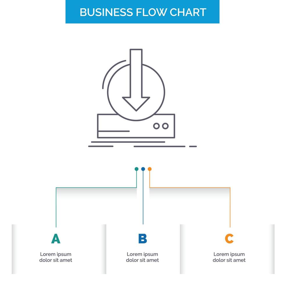 Addition. content. dlc. download. game Business Flow Chart Design with 3 Steps. Line Icon For Presentation Background Template Place for text vector