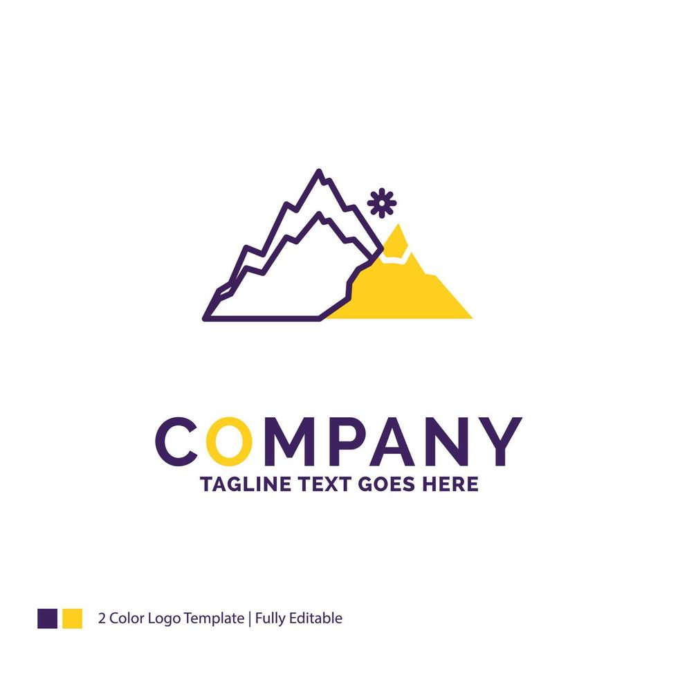 Company Name Logo Design For mountain. landscape. hill. nature. tree. Purple and yellow Brand Name Design with place for Tagline. Creative Logo template for Small and Large Business. vector