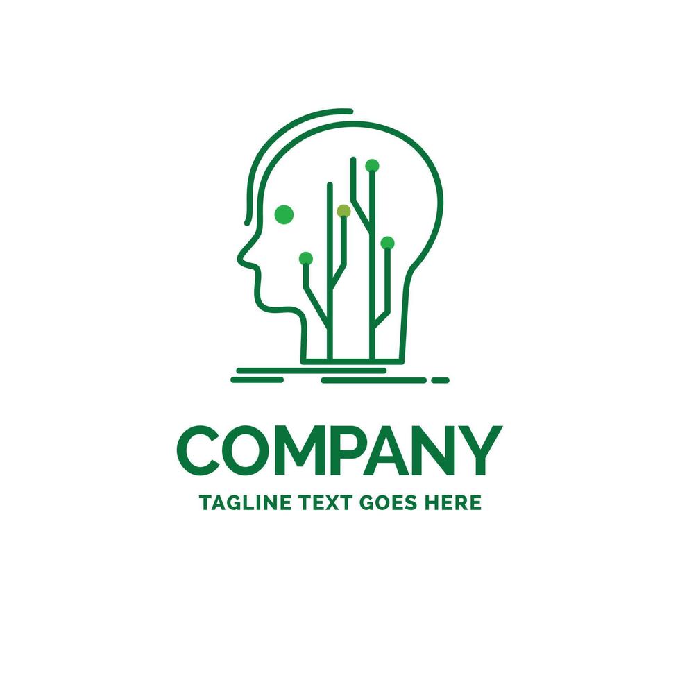 Data. head. human. knowledge. network Flat Business Logo template. Creative Green Brand Name Design. vector