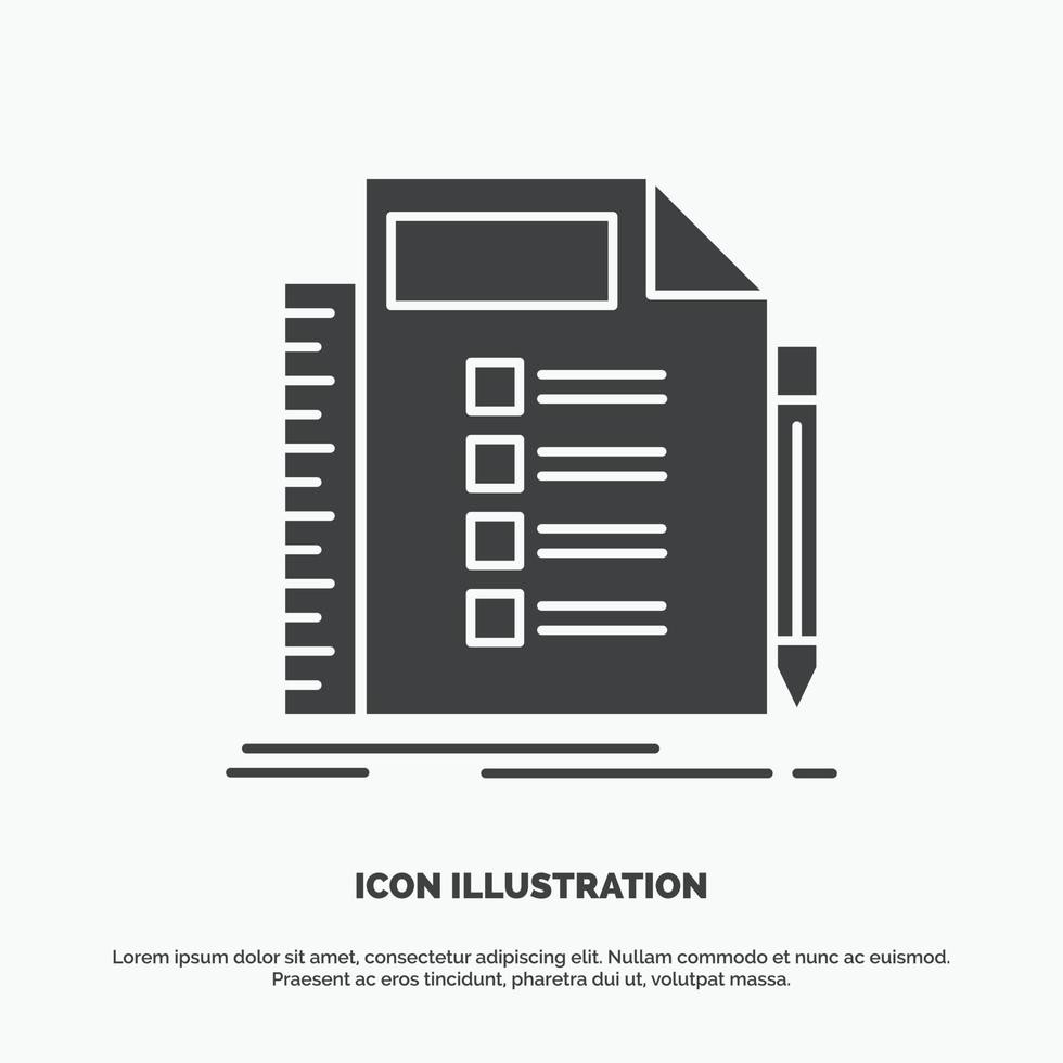negocio. lista. plan. planificación. icono de tarea. símbolo gris vectorial de glifo para ui y ux. sitio web o aplicación móvil vector