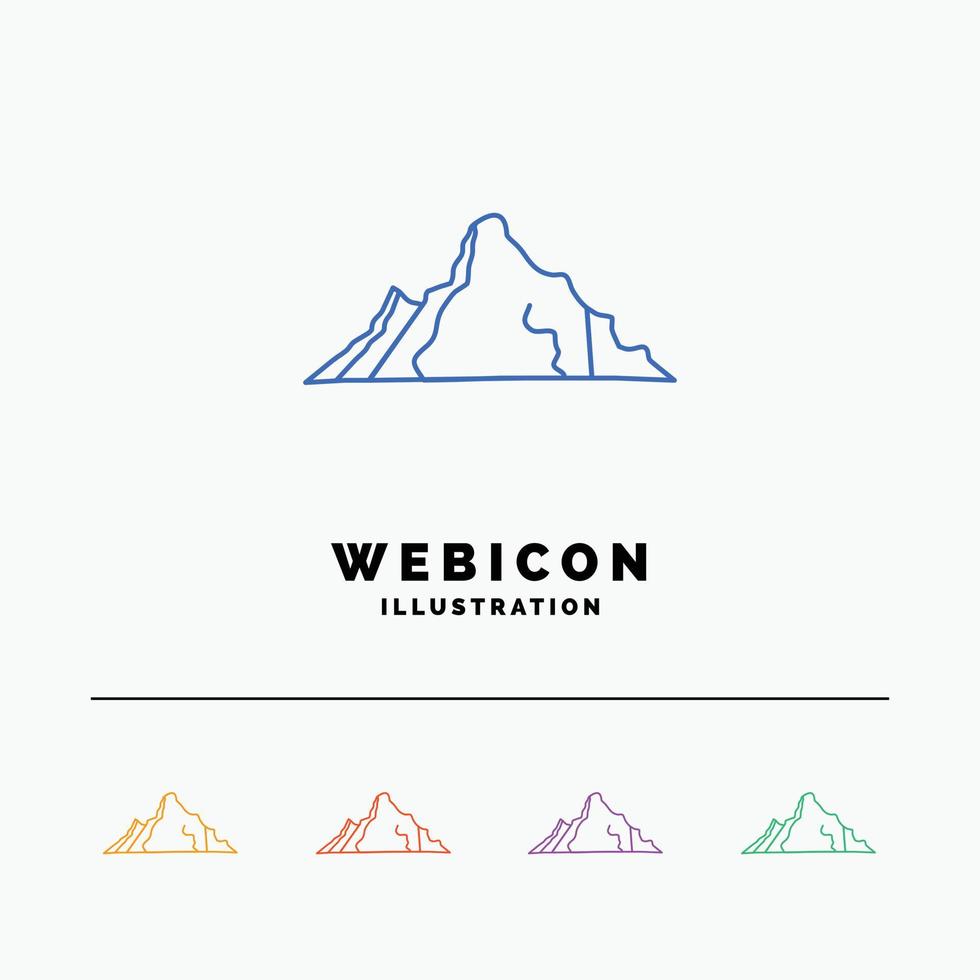 Cerro. paisaje. naturaleza. montaña. plantilla de icono web de línea de color de escena 5 aislada en blanco. ilustración vectorial vector