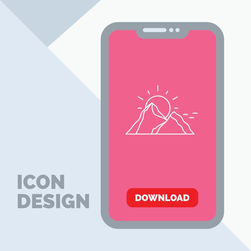 hill. landscape. nature. mountain. sun Line Icon in Mobile for Download Page vector