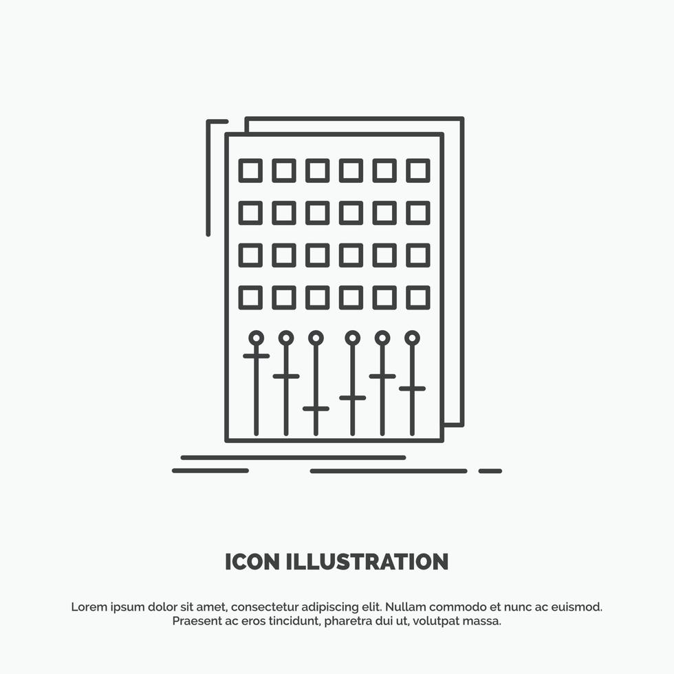 audio. control. mezcla. mezclador. icono de estudio. símbolo gris vectorial de línea para ui y ux. sitio web o aplicación móvil vector