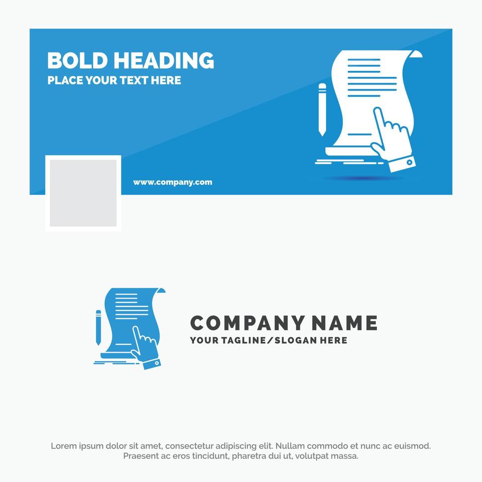 Blue Business Logo Template for contract. document. paper. sign. agreement. application. Facebook Timeline Banner Design. vector web banner background illustration