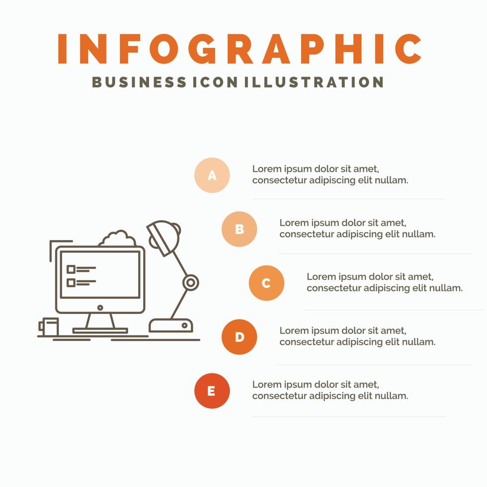 workplace. workstation. office. lamp. computer Infographics Template for Website and Presentation. Line Gray icon with Orange infographic style vector illustration