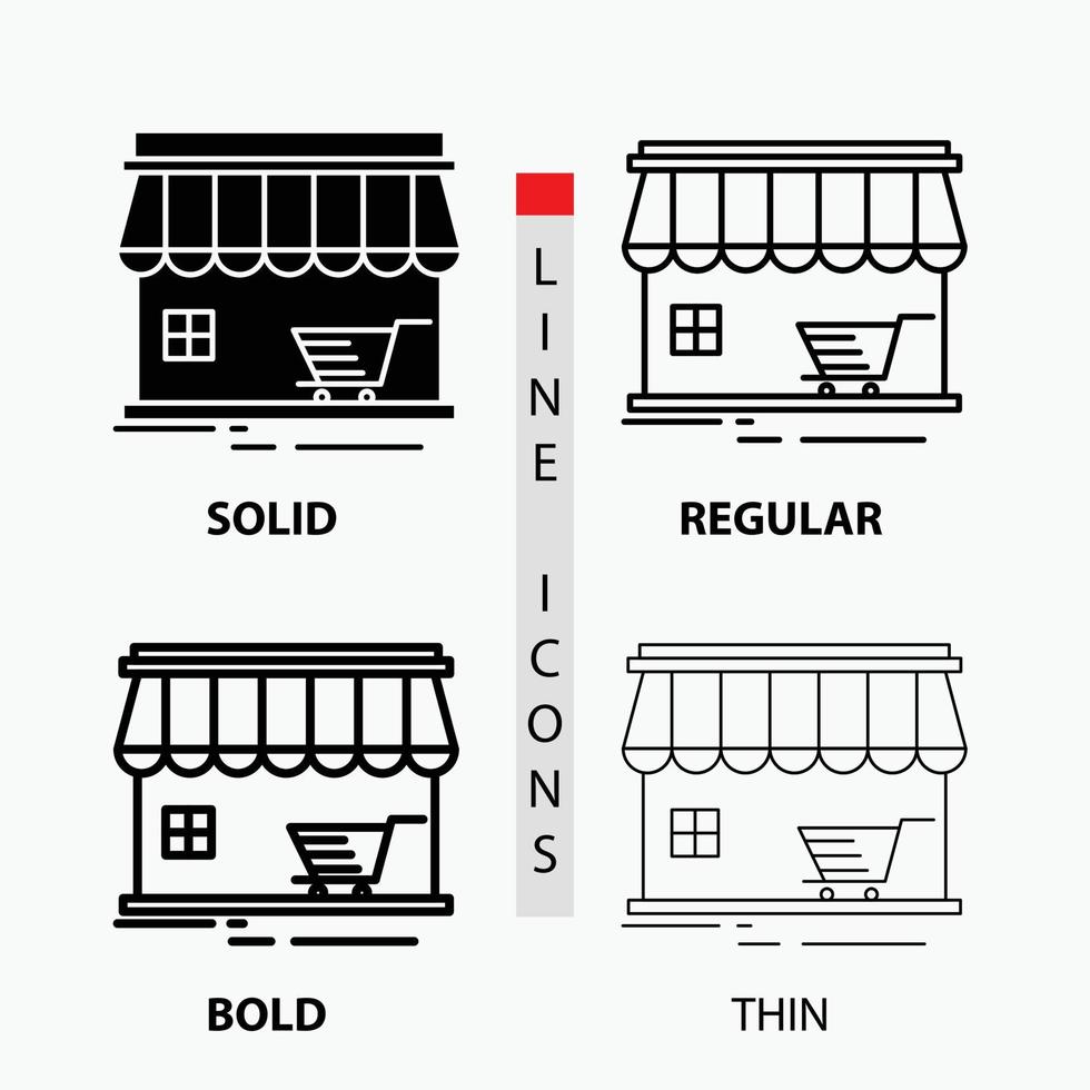 shop. store. market. building. shopping Icon in Thin. Regular. Bold Line and Glyph Style. Vector illustration