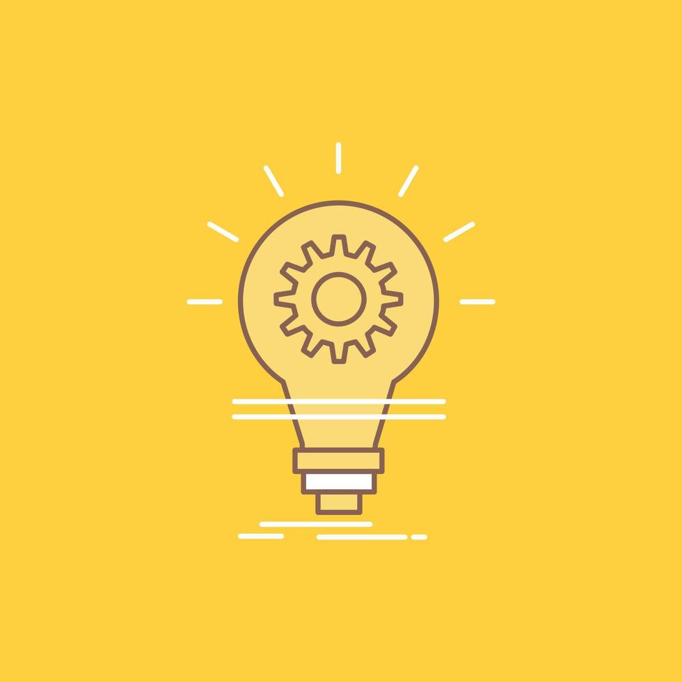 Bulb. develop. idea. innovation. light Flat Line Filled Icon. Beautiful Logo button over yellow background for UI and UX. website or mobile application vector