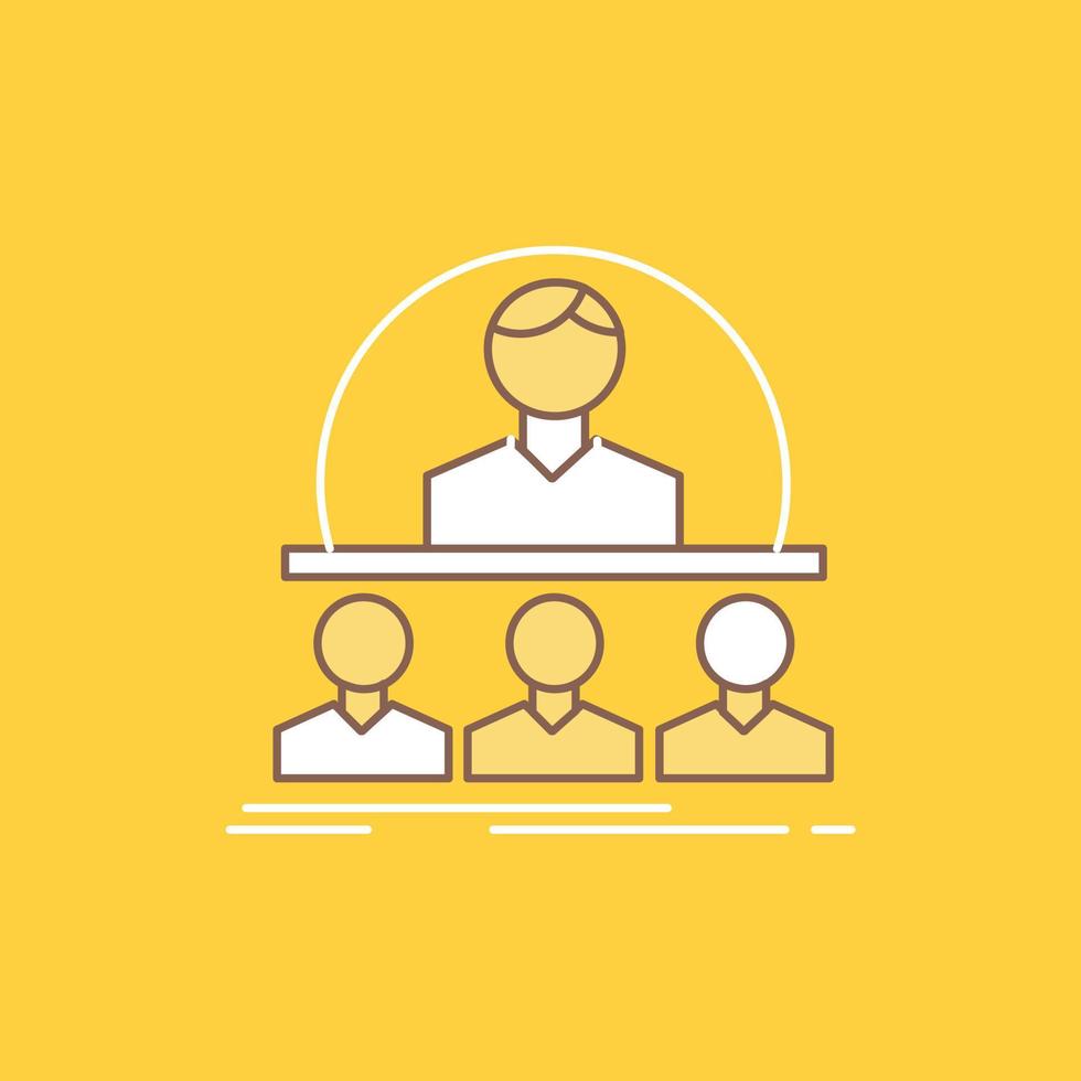Business. coach. course. instructor. mentor Flat Line Filled Icon. Beautiful Logo button over yellow background for UI and UX. website or mobile application vector