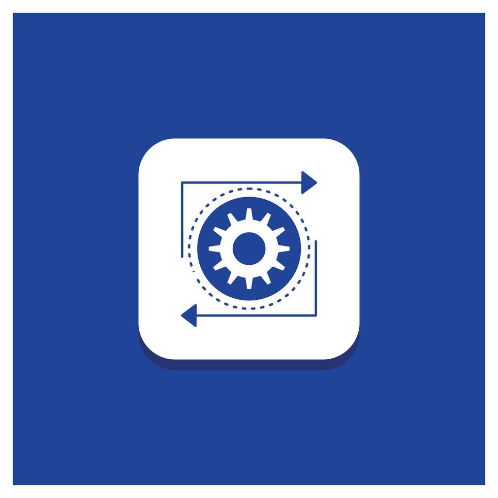 Blue Round Button for Business. gear. management. operation. process Glyph icon vector