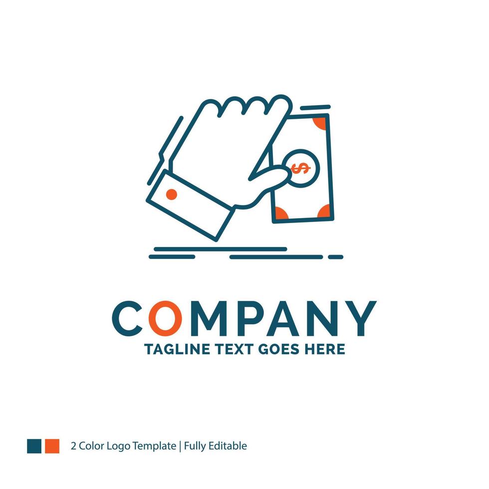 business. hand. money. earn. dollar Logo Design. Blue and Orange Brand Name Design. Place for Tagline. Business Logo template. vector