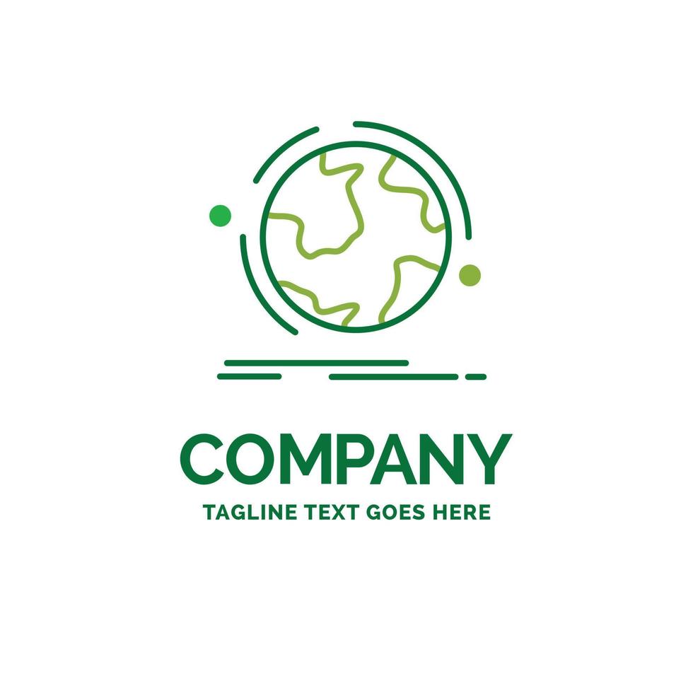 globe. world. discover. connection. network Flat Business Logo template. Creative Green Brand Name Design. vector