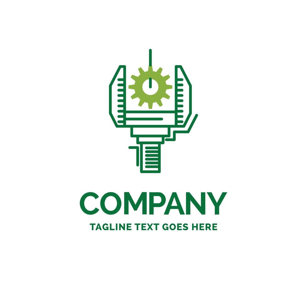 automatización. industria. máquina. producción. plantilla de logotipo de empresa plana de robótica. diseño creativo de marca verde. vector