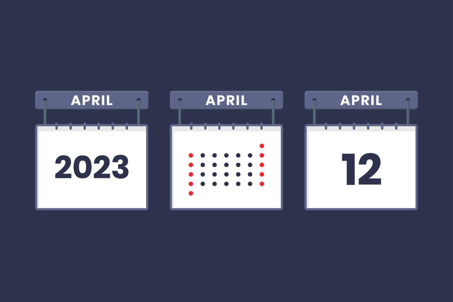 Diseño de calendario 2023 icono del 12 de abril. Calendario del 12 de abril, cita, concepto de fecha importante. vector