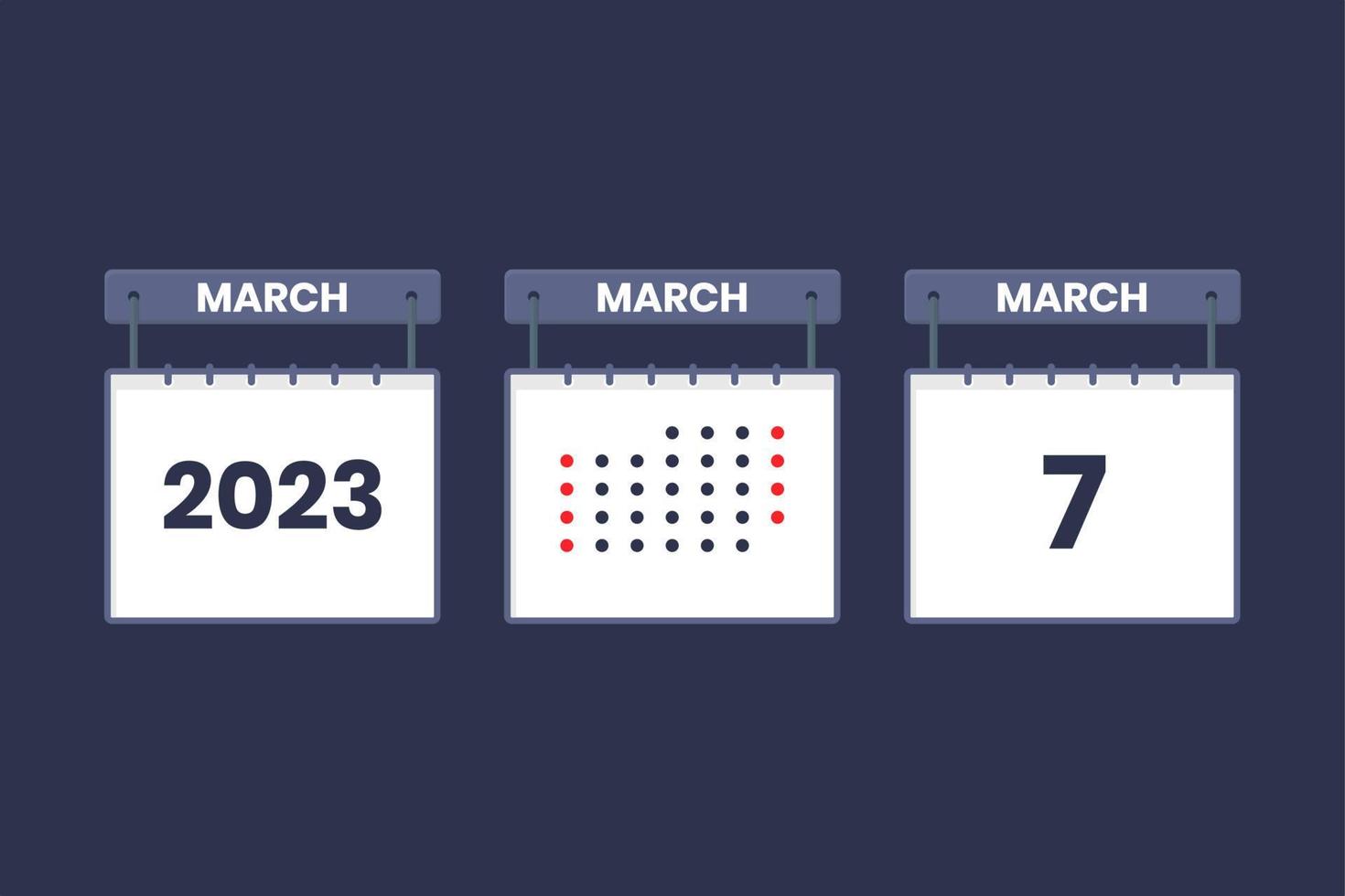2023 calendar design March 7 icon. 7th March calendar schedule, appointment, important date concept. vector