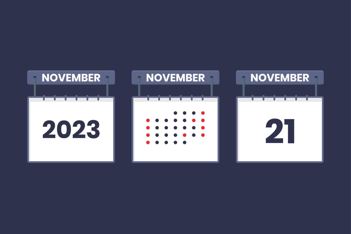 2023 calendar design November 21 icon. 21st November calendar schedule, appointment, important date concept. vector