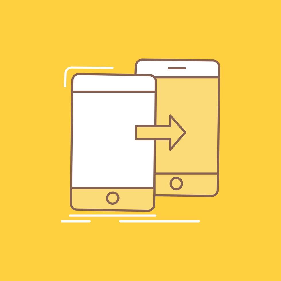 data. Sharing. sync. synchronization. syncing Flat Line Filled Icon. Beautiful Logo button over yellow background for UI and UX. website or mobile application vector