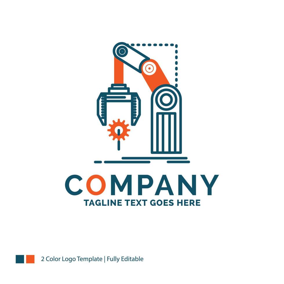 Automation. factory. hand. mechanism. package Logo Design. Blue and Orange Brand Name Design. Place for Tagline. Business Logo template. vector