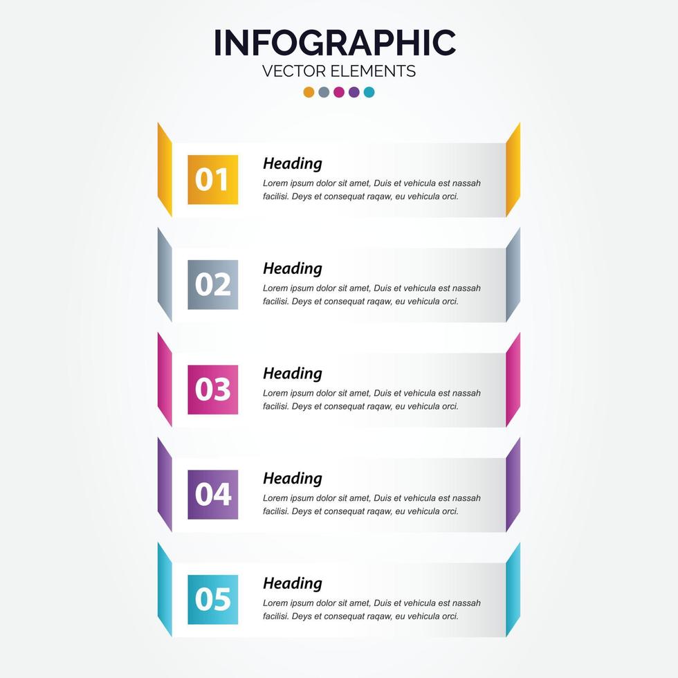 plantilla de diseño de etiqueta infográfica vertical vectorial con iconos y 5 opciones o pasos. se puede utilizar para el diagrama de proceso. presentaciones diseño de flujo de trabajo. bandera. diagrama de flujo gráfico de información vector