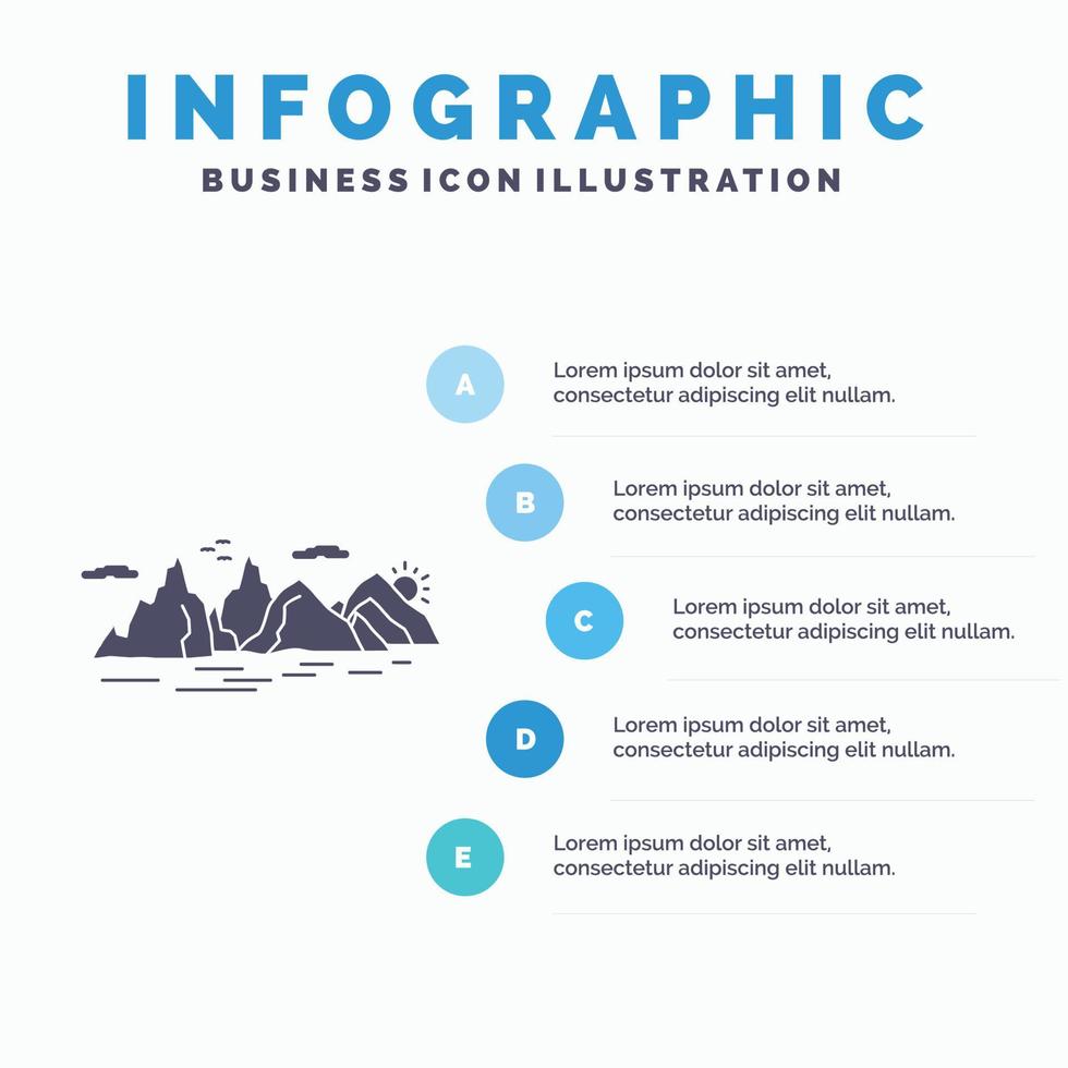 montaña. Cerro. paisaje. naturaleza. plantilla de infografía de acantilado para sitio web y presentación. icono de glifo gris con ilustración de vector de estilo infográfico azul.