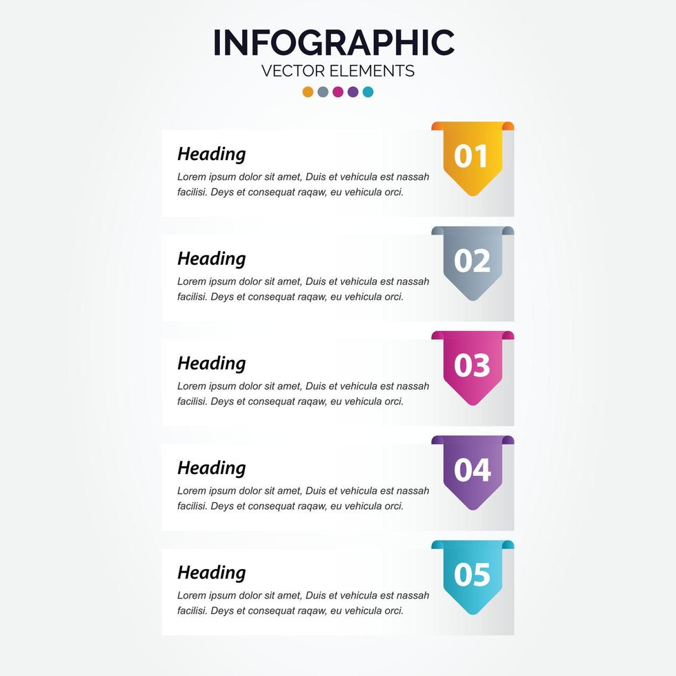 diseño de flecha infográfica vertical vectorial con 5 opciones o pasos. infografía vertical para el concepto de negocio vector