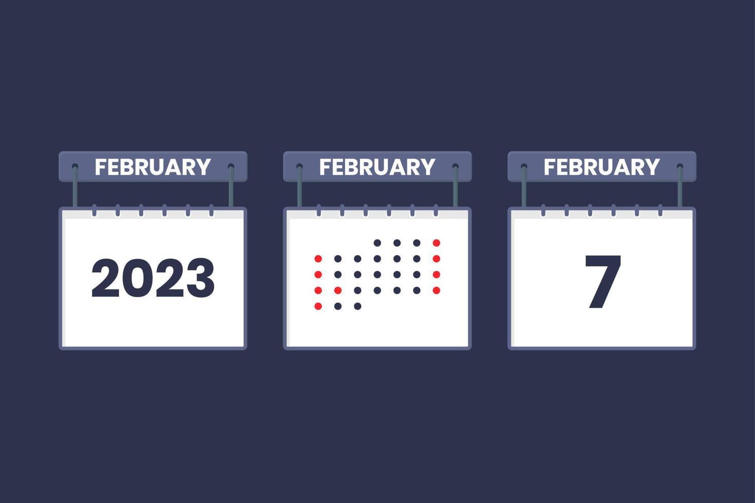 2023 calendar design February 7 icon. 7th February calendar schedule, appointment, important date concept. vector