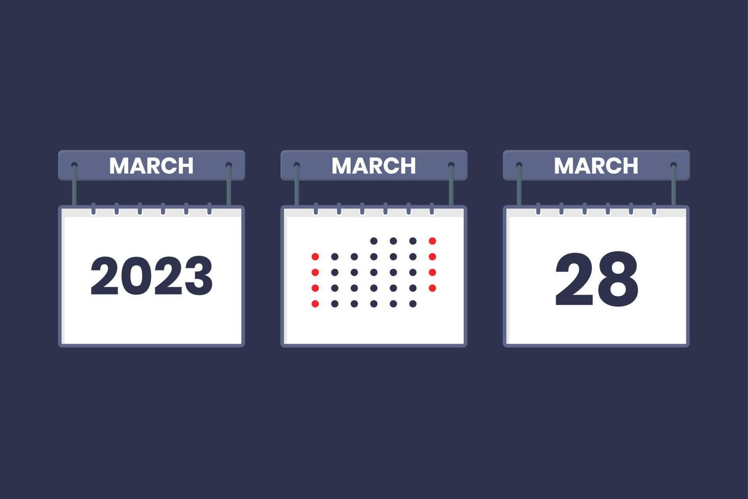 Diseño de calendario 2023 icono del 28 de marzo. Calendario del 28 de marzo, cita, concepto de fecha importante. vector