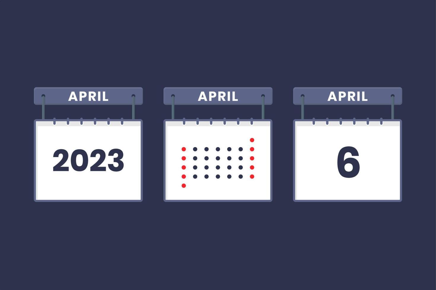 2023 calendar design April 6 icon. 6th April calendar schedule, appointment, important date concept. vector