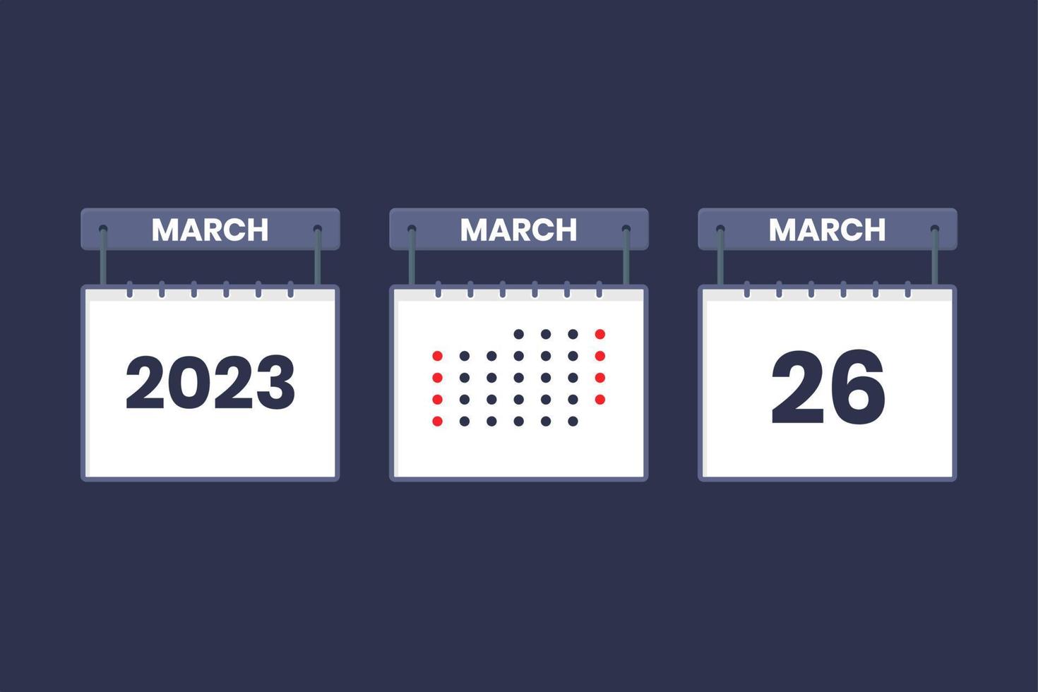 Diseño de calendario 2023 icono del 26 de marzo. Calendario del 26 de marzo, cita, concepto de fecha importante. vector