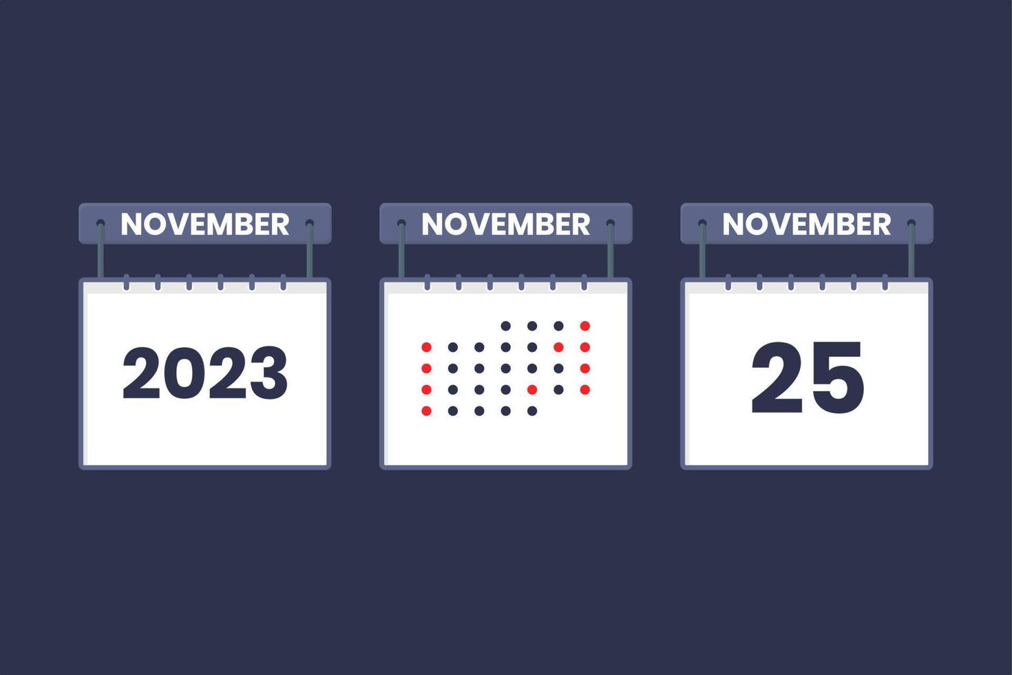 2023 calendar design November 25 icon. 25th November calendar schedule, appointment, important date concept. vector