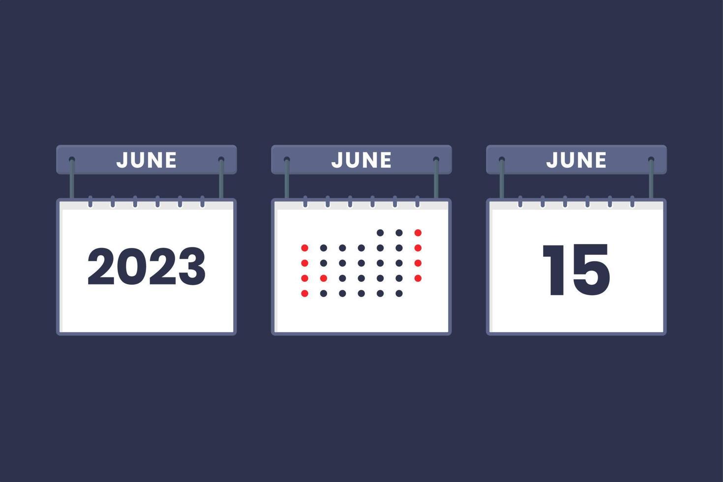 2023 calendar design June 15 icon. 15th June calendar schedule, appointment, important date concept. vector