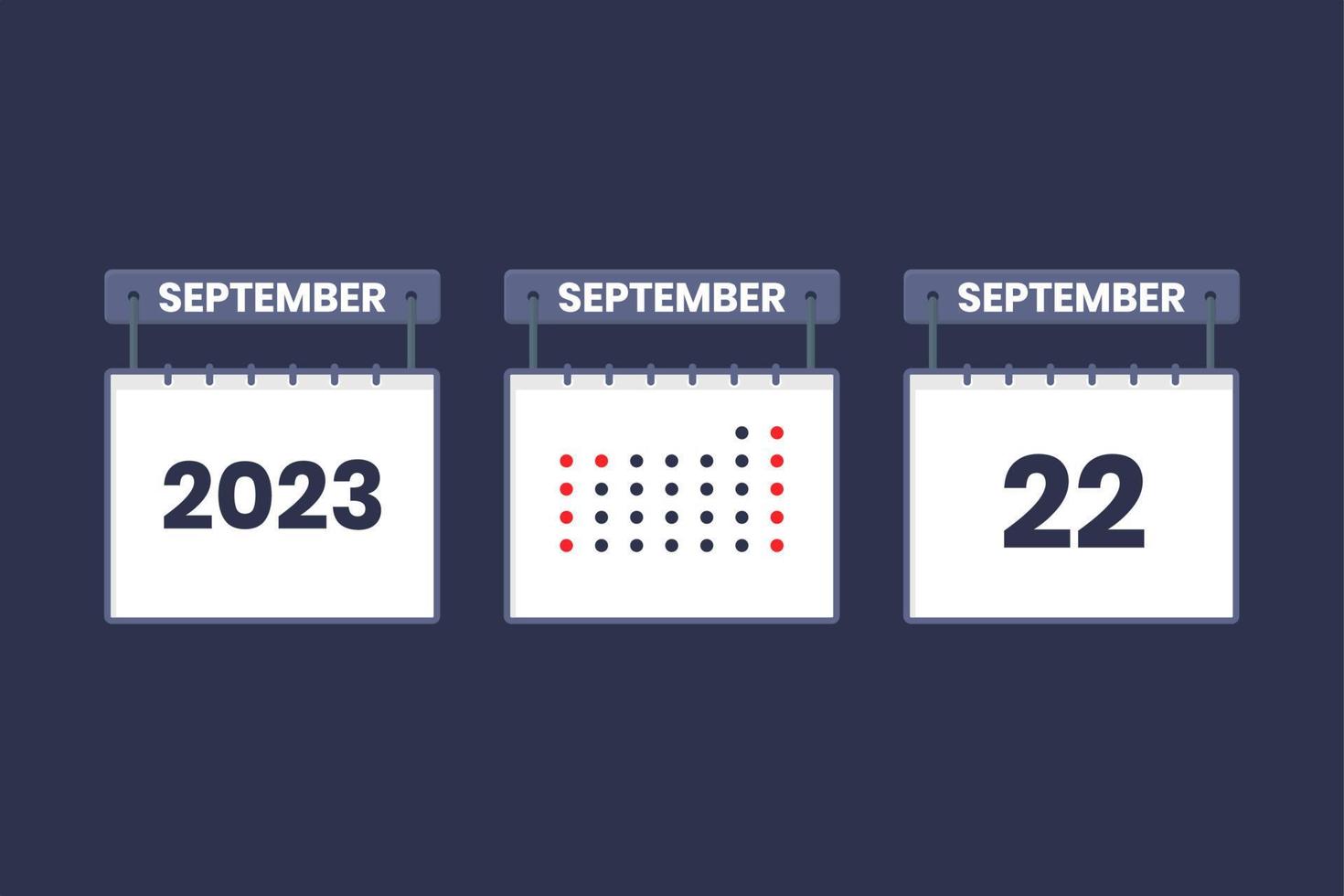 Diseño de calendario 2023 icono del 22 de septiembre. Calendario del 22 de septiembre, cita, concepto de fecha importante. vector