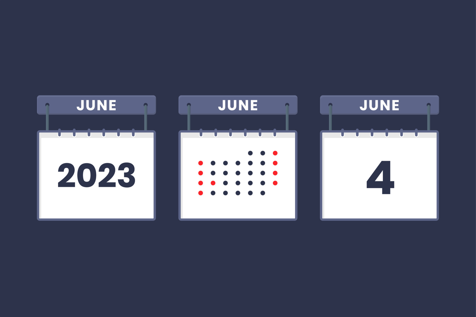 2023 calendar design June 4 icon. 4th June calendar schedule