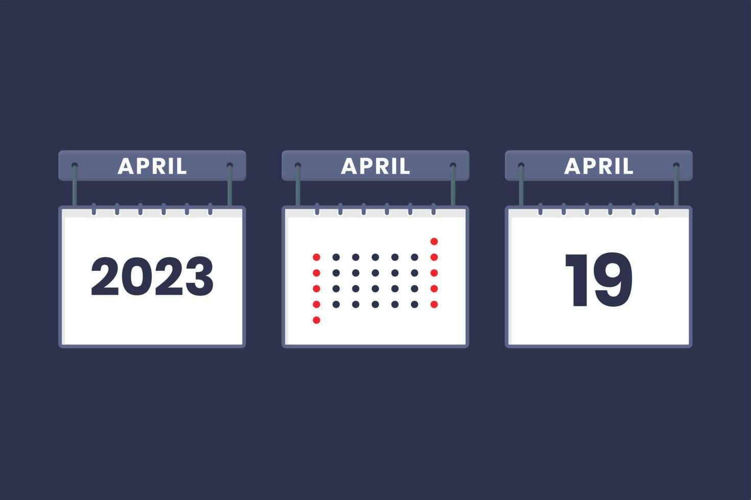 2023 calendar design April 19 icon. 19th April calendar schedule, appointment, important date concept. vector
