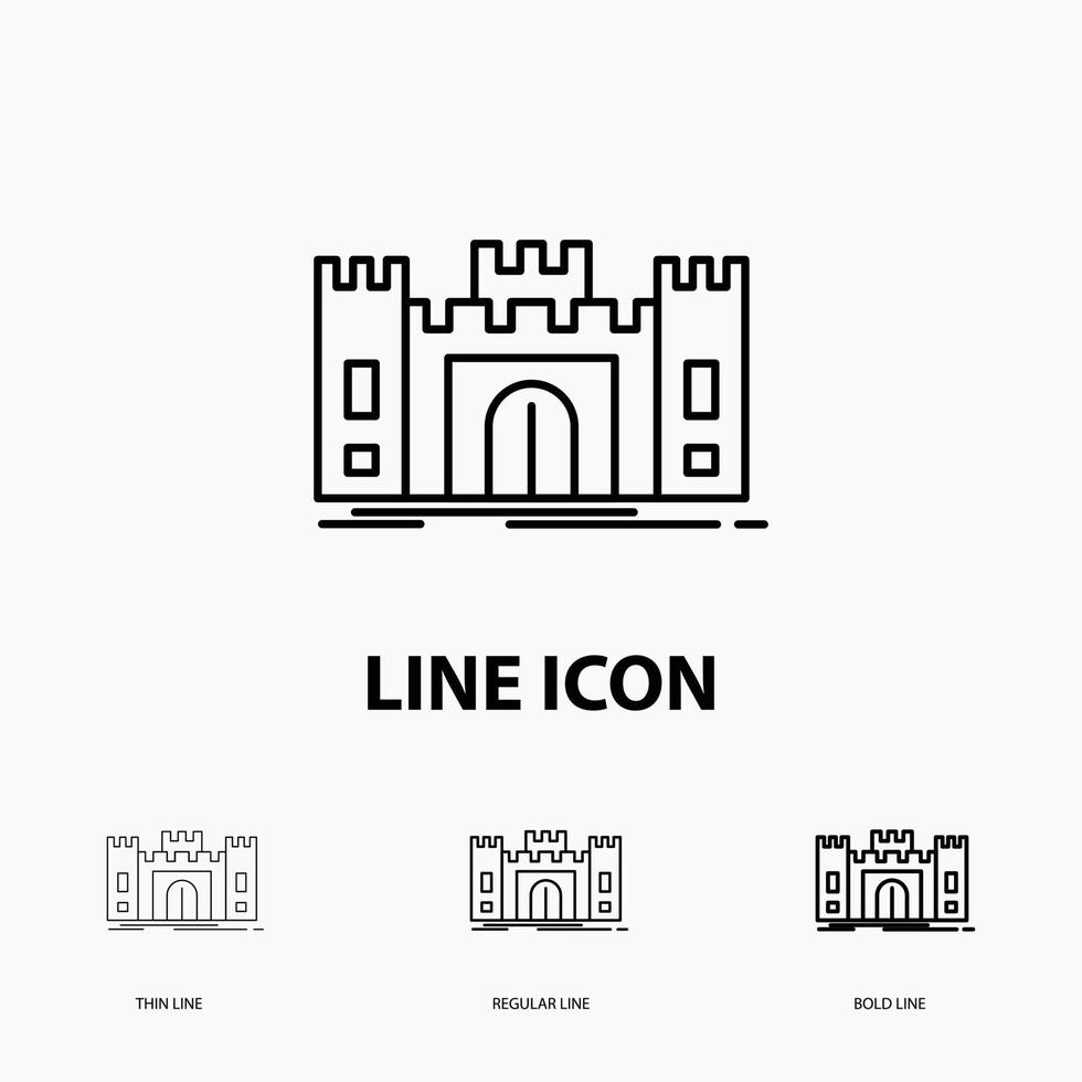 Castle. defense. fort. fortress. landmark Icon in Thin. Regular and Bold Line Style. Vector illustration