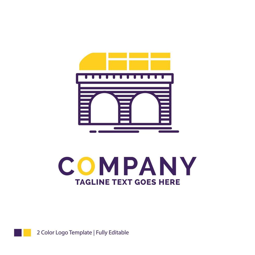 Company Name Logo Design For metro. railroad. railway. train. transport. Purple and yellow Brand Name Design with place for Tagline. Creative Logo template for Small and Large Business. vector