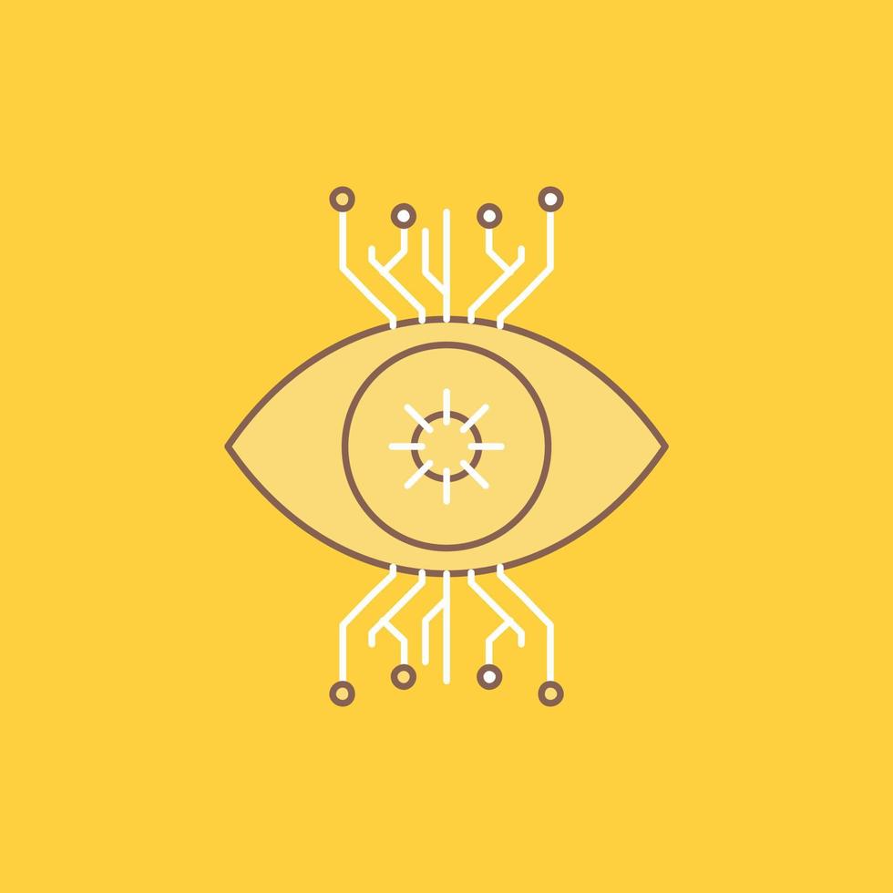Infrastructure. monitoring. surveillance. vision. eye Flat Line Filled Icon. Beautiful Logo button over yellow background for UI and UX. website or mobile application vector