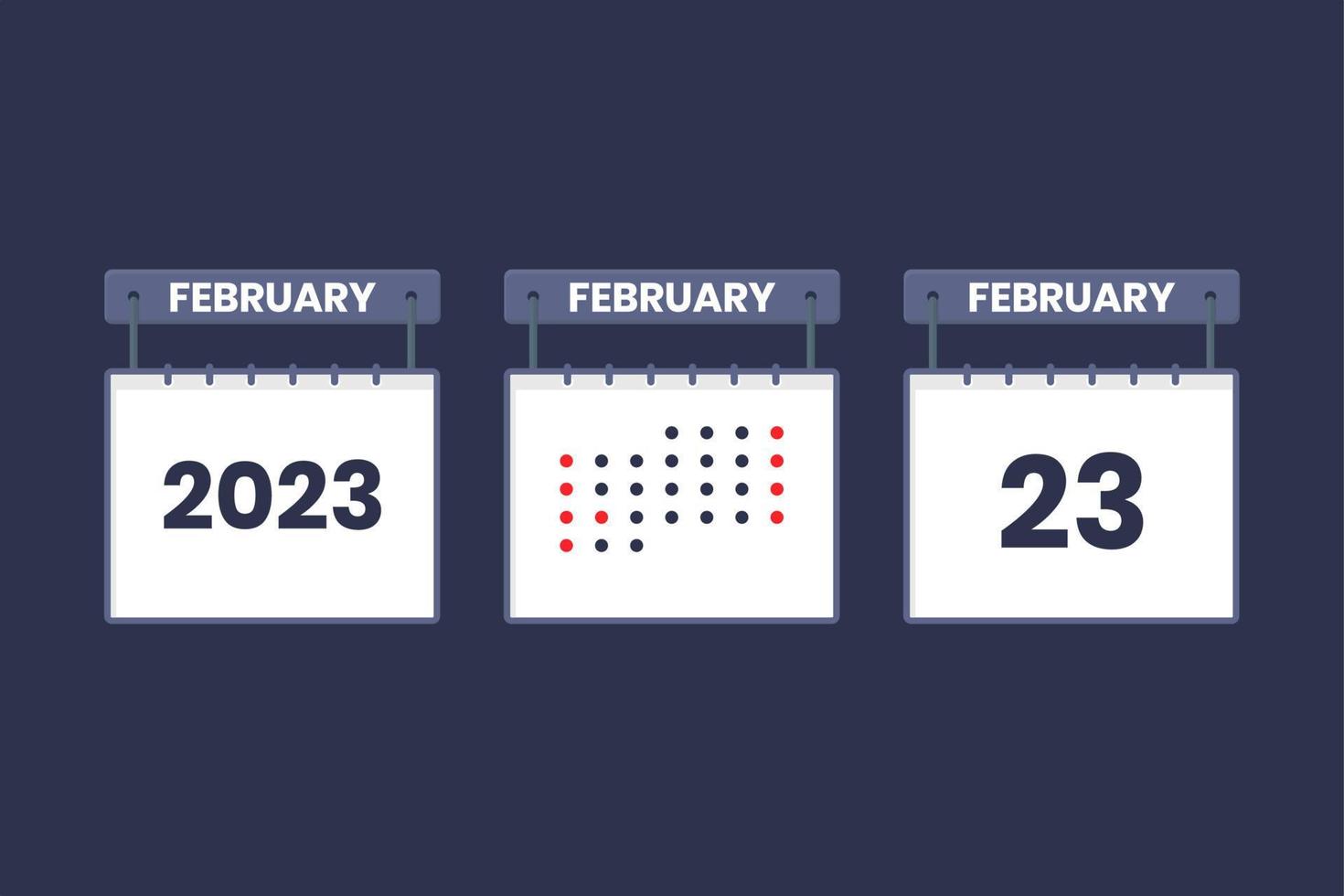 Diseño de calendario 2023 icono del 23 de febrero. Calendario del 23 de febrero, cita, concepto de fecha importante. vector