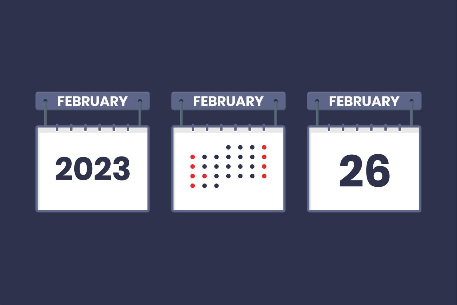 2023 calendar design February 26 icon. 26th February calendar schedule